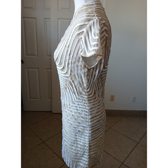 Obstinee By Ika Womens Blouse Tunic Tan Beige Textured Cap Sleeve‎ Size 4 Career - Picture 4 of 14